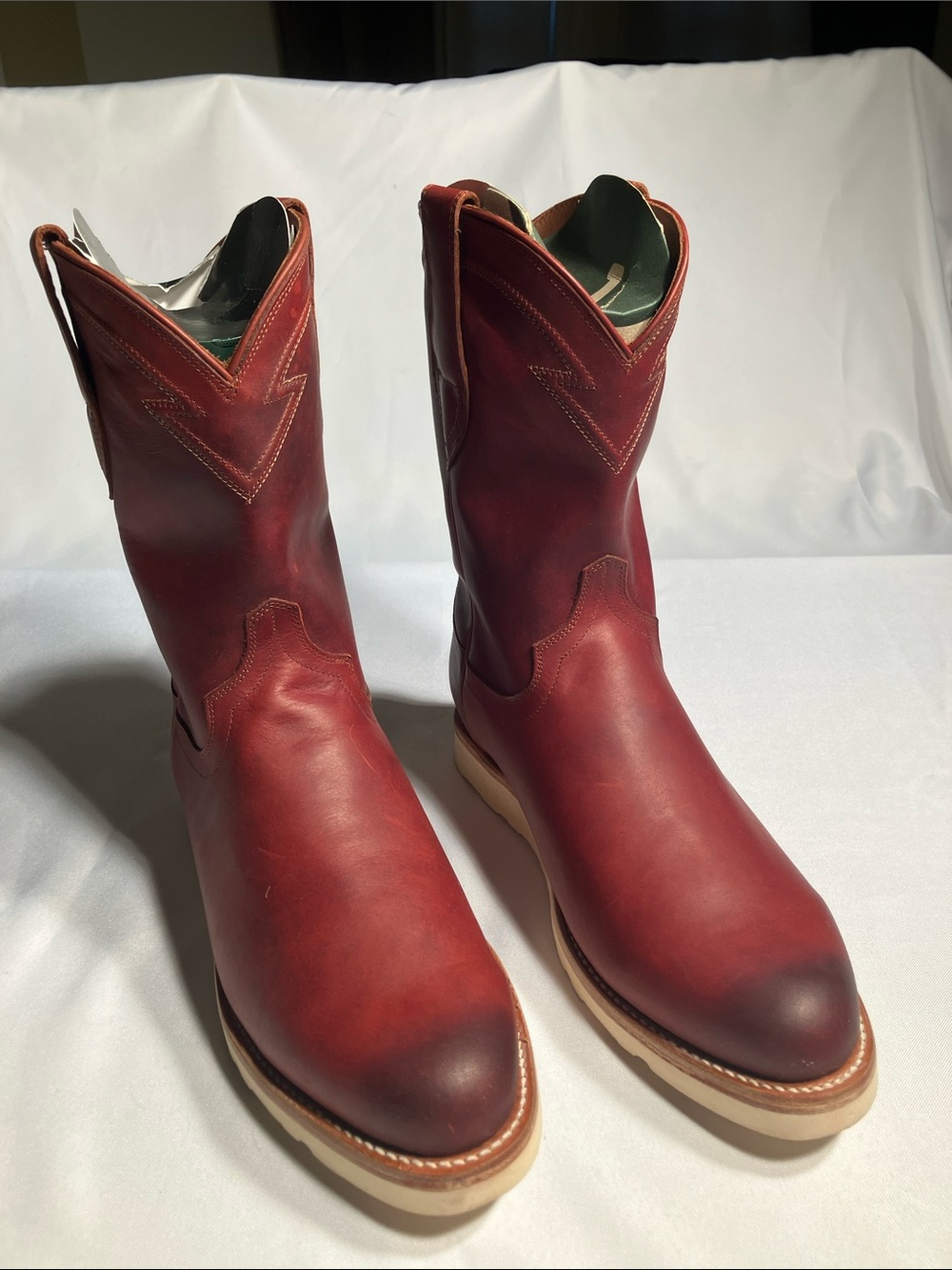 Tecovas Men's Red Leather Cowboy Boots with Cream Soles